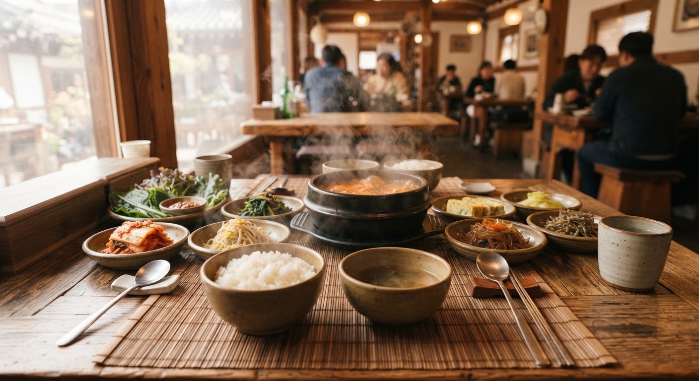 編集用イメージ:小皿の並ぶ韓国風の食卓。実際の店舗の料理ではありません。